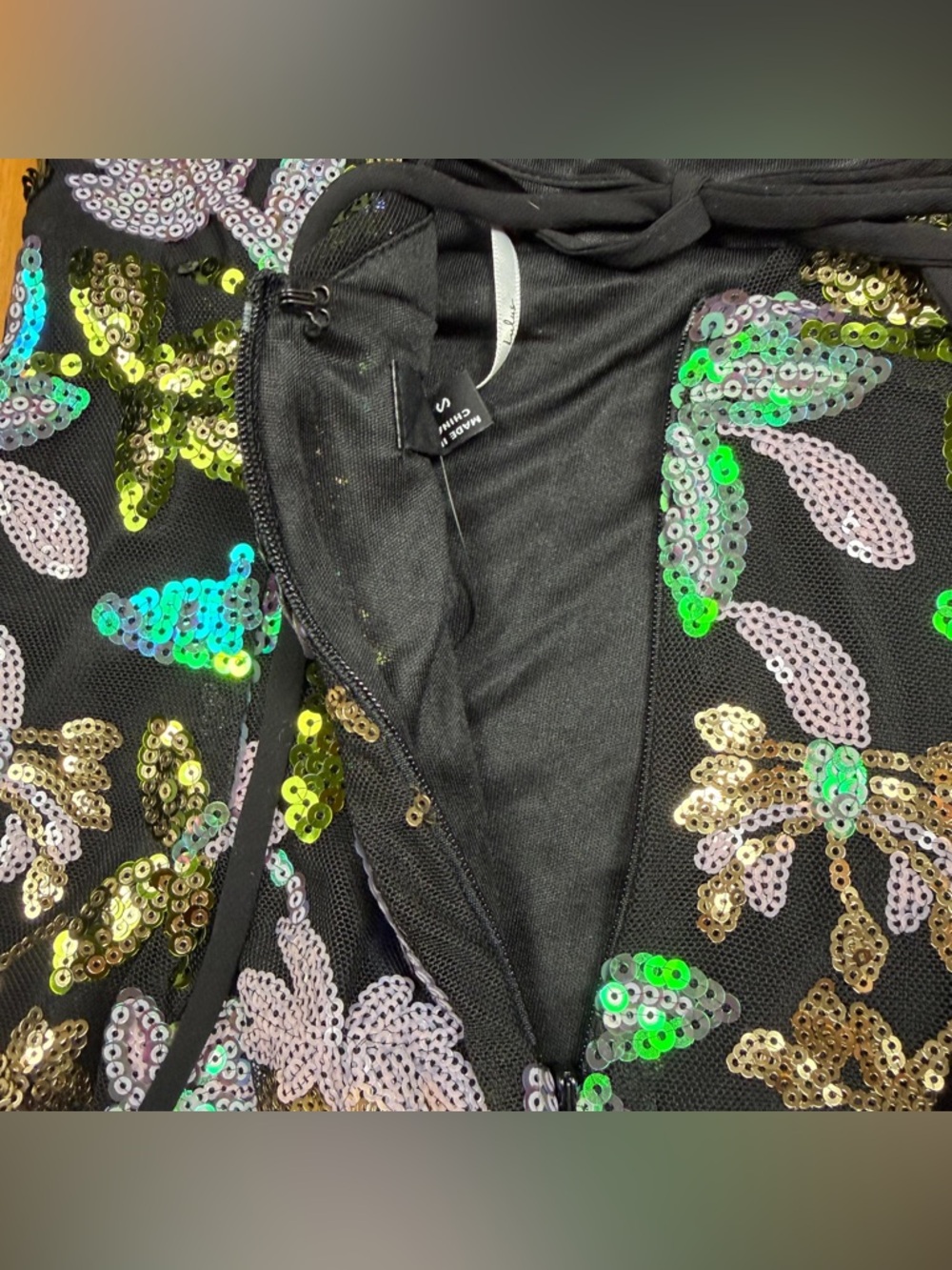 Lulus Black Floral Sequin Maxi Dress Lace Up Back Bodycon Prom Formal S - Picture 10 of 13